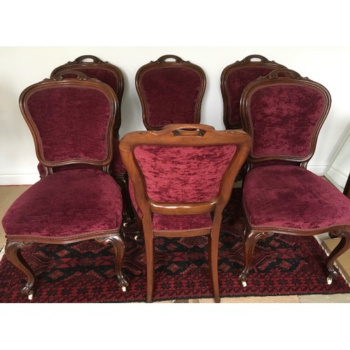 1362B - Six 19thC mahogany spoon back dining chairs on cabriole legs to front with upholstered seats and bac... 