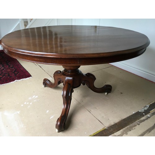 1362A - A 19thC mahogany pedestal tiptop table . 119cms d x 73cms h x 66cms to underside of lip.