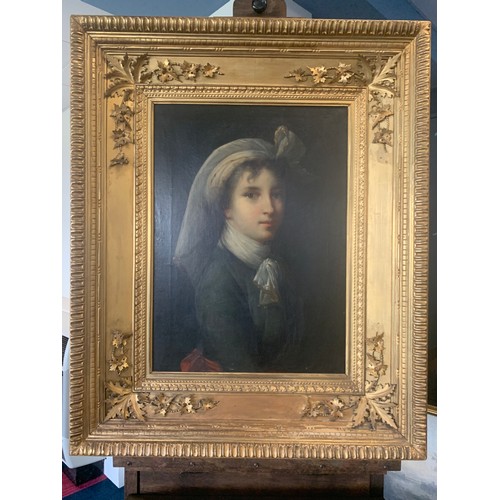 A fine quality portrait of Élisabeth Vigée Le Brun (1755-1842) from 1788 to 1818 Le Brun painted 37 self portraits, 17 were originals and 20 were copies.  80 x 44cms. This pose was used on numerous occasions. First done for the Accademia St. Luca in Rome, it has been with the same East Yorkshire family for many decades.