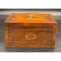 A late 18thC Sheraton mahogany tea caddy, finely inlaid with garland and floral panels with an oval ... 