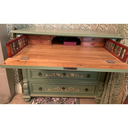 773 - A Mark Rowan hand painted pine secretaire chest of drawers, depicting panels of fruit. 107 w x 57 d ... 