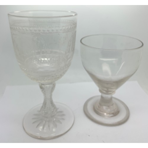 94 - Georgian glass rummer together with food quality cut and etched goblet. 17cms h.