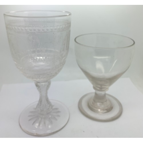 94 - Georgian glass rummer together with food quality cut and etched goblet. 17cms h.