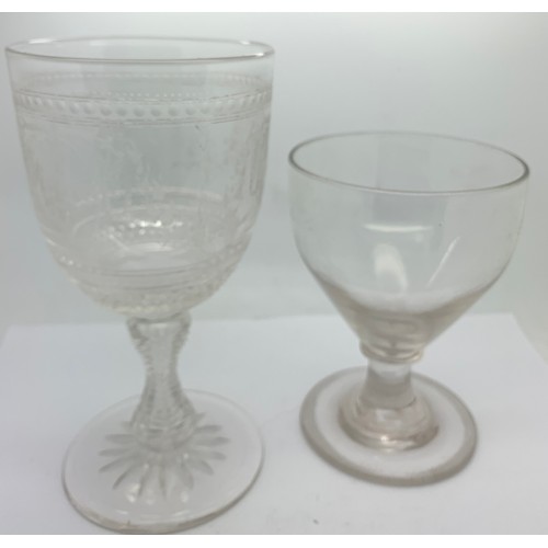 94 - Georgian glass rummer together with food quality cut and etched goblet. 17cms h.