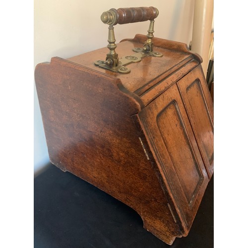 587 - A 19thc mahogany coal box with liner and brass fittings.