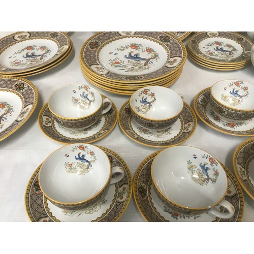 70 - Mintons China, Cockatrice blue/brown dinnerware, 38 piece to include meat plate 34cms w, six large d... 