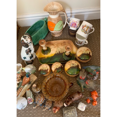 71 - A miscellany of mainly ceramics  to include Beswick pheasant a/f, dressing table set, Sylvac vase, W... 