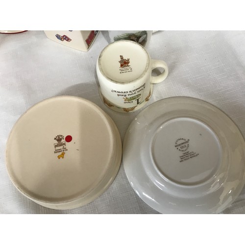 65 - Mason's Tiffany Toys, nursery plate 17.5 w, baby feeding dish 16.5 w, a mug 7.5 h and a money box 8c... 