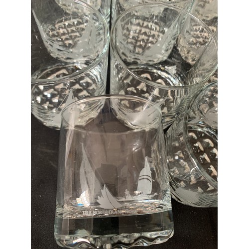 103 - Fourteen glass tumblers True North-Franc Nord, etched with sailing ships.