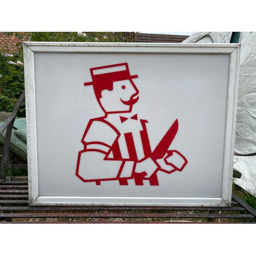 600 - An illuminated sign from a local butchers. 70 w x 17 d x 77cms h.