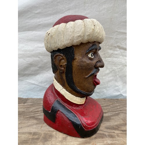 601 - A plaster chemist gaper display head. 25cms h. Inscribed to back Xanoria.