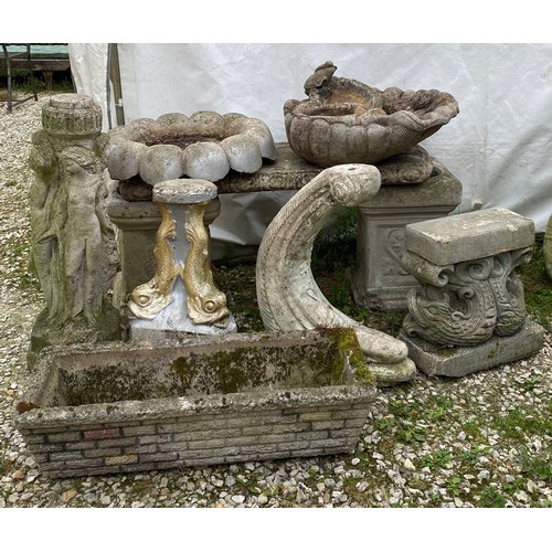 815 - Eleven pieces garden ornaments to include bird bath, basins etc.