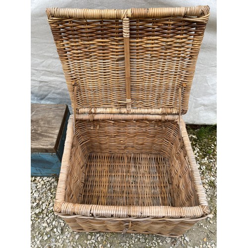 817 - A wicker basket, toolbox and Samsonia vice. Toolbox 84 w x 31 d x 34cms h.