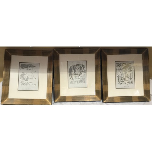 688 - Set of three framed Pablo Picasso prints with authentication certificates. Le Bellier La Lione and L... 