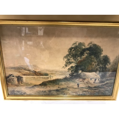 689 - Set of three gilt framed watercolours. C J Keats 19thC canal scenes with horse drawn narrowboats, co... 