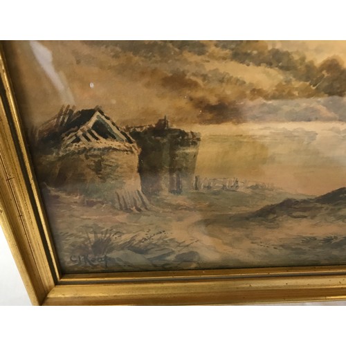 689 - Set of three gilt framed watercolours. C J Keats 19thC canal scenes with horse drawn narrowboats, co... 