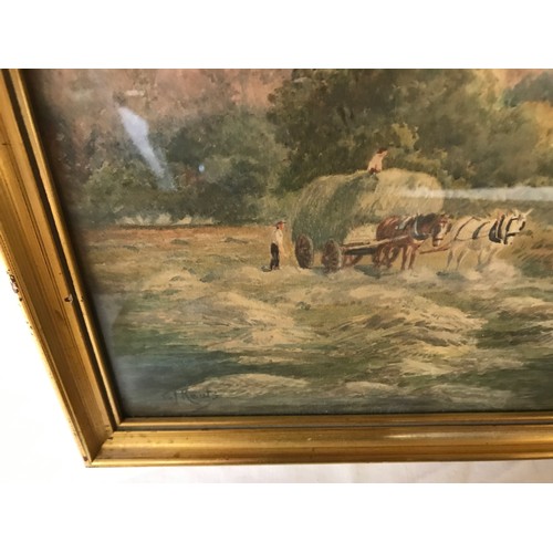 689 - Set of three gilt framed watercolours. C J Keats 19thC canal scenes with horse drawn narrowboats, co... 