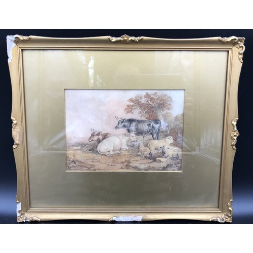 695 - W.S Cooper watercolour, Cattle and Sheep in field scene, signed L.L. W S Cooper '80. Painting size 1... 