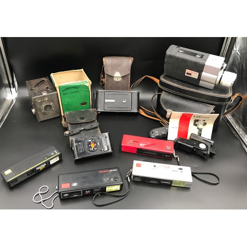 594 - Collection of eight vintage cameras to include Coronet 020 box camera, Kodak No A-127 with case, Zei... 