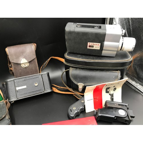 594 - Collection of eight vintage cameras to include Coronet 020 box camera, Kodak No A-127 with case, Zei... 