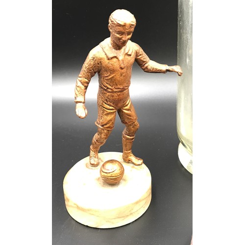 596 - Mixed lot, 1930's spelter figure football player on marble base 17cms h. J W White & Son Brigg miner... 