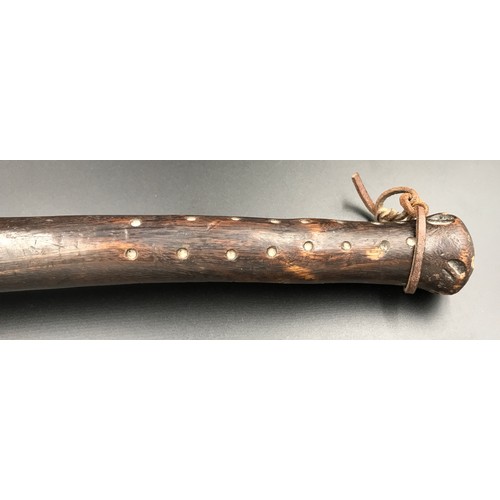 597 - African tribal axe, carved wooden handle with metal blade, 40cms l.