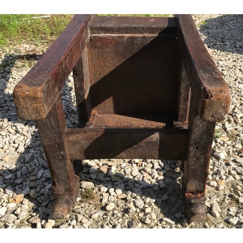 770 - An 18thc oak nun's chair from Rise Convent. Height to seat 40cms, height to back 87cms, width 35cms.