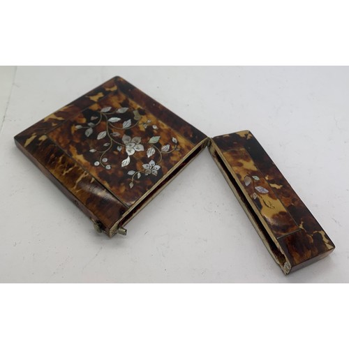 604 - A tortoiseshell and mother of pearl card case. 10.5 x 8cms.