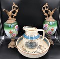 A W.T. Copeland & Sons primrose jug and bowl, jug 28cms h bowl 38cms d together with a pair of flora... 