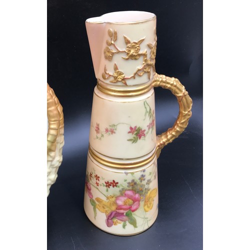 11 - A collection of Royal Worcester to include a basket vase 24cms h x 207cms w, tusk jug 20cms h, flora... 