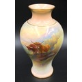 A Royal Worcester hand painted vase of Highland cattle signed J Stinton 15cms h.