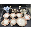 A mixed ceramic selection to include a blue and white pedestal dish with pierced bowl and Meissen cr... 