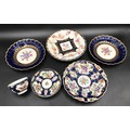 A selection of late 18thc First Period Worcester porcelain to include a pair of blue and gilt side p... 