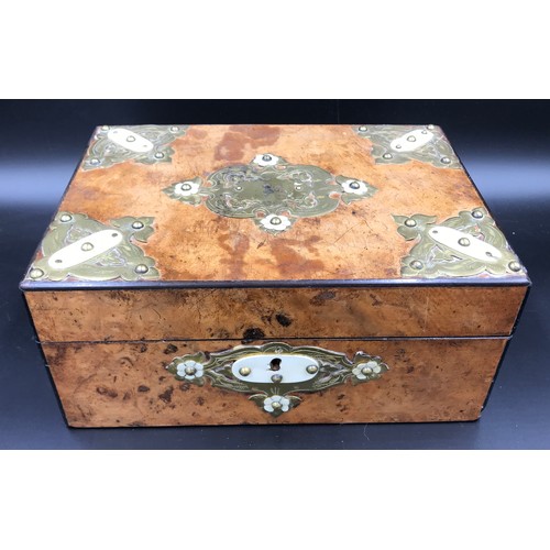 609 - A brass and ivorine sewing box. 27cms w x 19.5cms d x 12cms h.