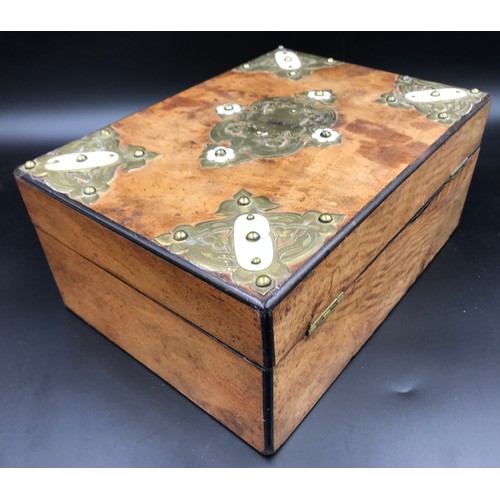 609 - A brass and ivorine sewing box. 27cms w x 19.5cms d x 12cms h.