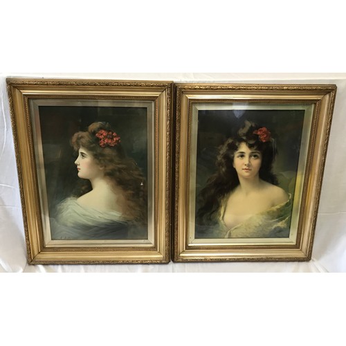 681 - A pair of gilt framed A Asti oilograph prints, portraits of young ladies. Print size 54 x 39cms. Fra... 