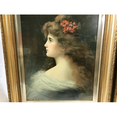 681 - A pair of gilt framed A Asti oilograph prints, portraits of young ladies. Print size 54 x 39cms. Fra... 