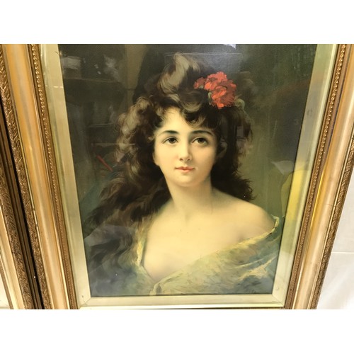 681 - A pair of gilt framed A Asti oilograph prints, portraits of young ladies. Print size 54 x 39cms. Fra... 