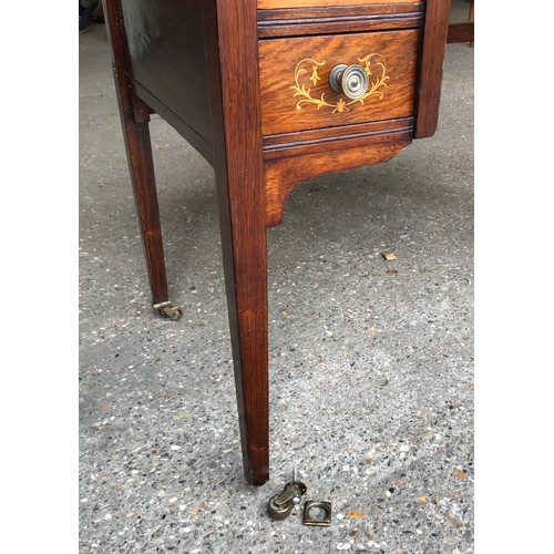 745 - An Edwardian rose wood inlaid desk with green leather top , 6 drawers and square legs. 92cms w x 49c... 