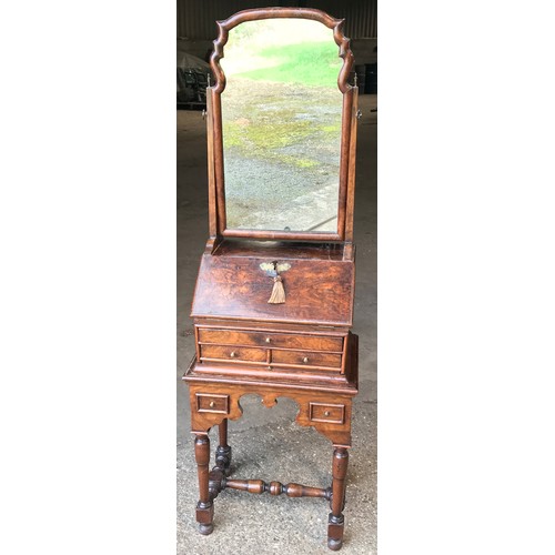 746 - A 19thC walnut vanity dressing table with drop down front and 3 drawers to base. 152cms h x 44cms w ... 