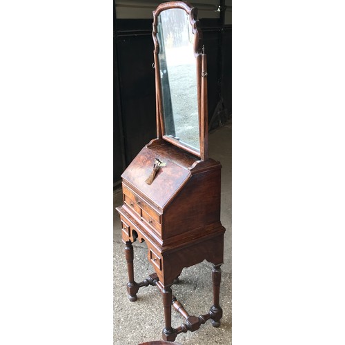 746 - A 19thC walnut vanity dressing table with drop down front and 3 drawers to base. 152cms h x 44cms w ... 