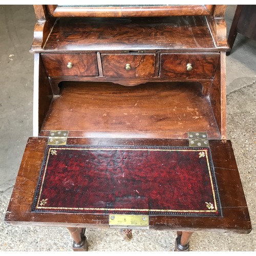 746 - A 19thC walnut vanity dressing table with drop down front and 3 drawers to base. 152cms h x 44cms w ... 