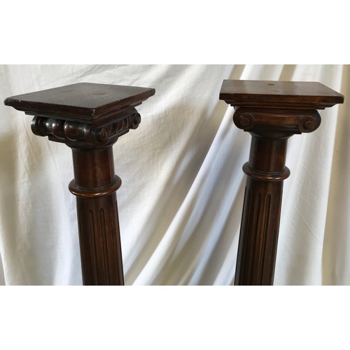 763 - A pair of oak torchere stands with Corinthian columns. 118cms h x 29cms w at base.