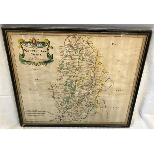 671 - A framed map by Robert Morden, Nottinghamshire. Map size 35.5cms x 43cms.