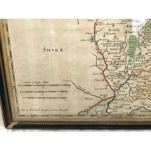 671 - A framed map by Robert Morden, Nottinghamshire. Map size 35.5cms x 43cms.