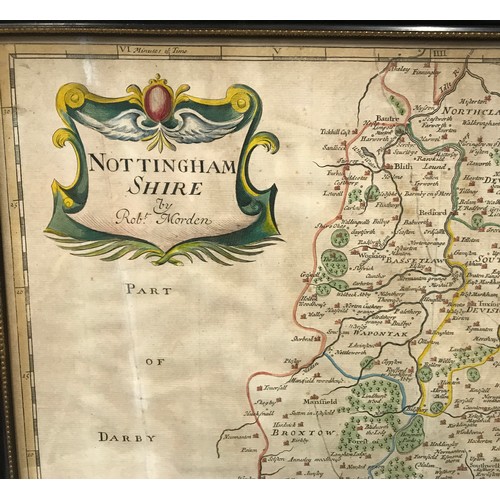 671 - A framed map by Robert Morden, Nottinghamshire. Map size 35.5cms x 43cms.