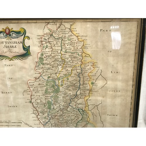 671 - A framed map by Robert Morden, Nottinghamshire. Map size 35.5cms x 43cms.