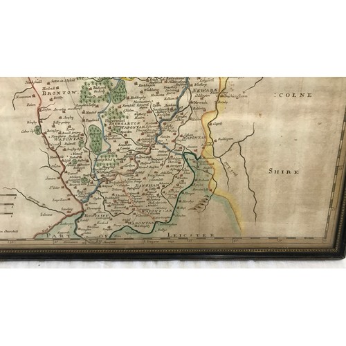 671 - A framed map by Robert Morden, Nottinghamshire. Map size 35.5cms x 43cms.