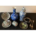 A group of ceramics to include Chinese vases, cups and saucers, a Marazion dish together with a whit... 