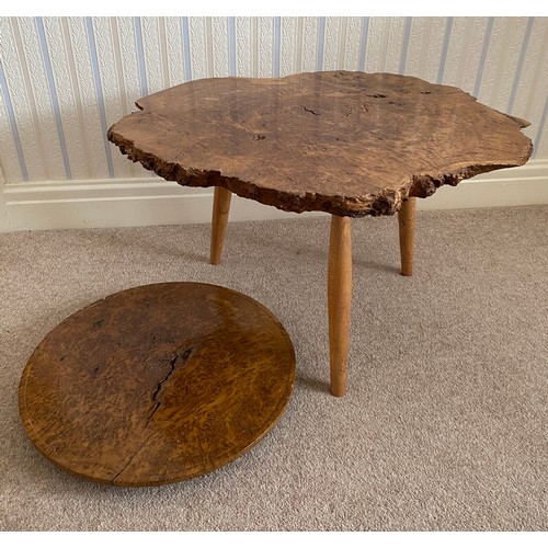 734 - A burr walnut lazy Susan together with a burr walnut small table. 35cms h x 60cms w.